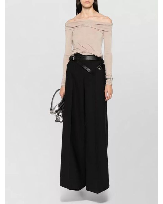 Rick Owens Natural Off Shoulder Ruched Stretch Long Sleeve Top