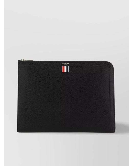Thom Browne Black Pebbled Leather Clutch Bag for men