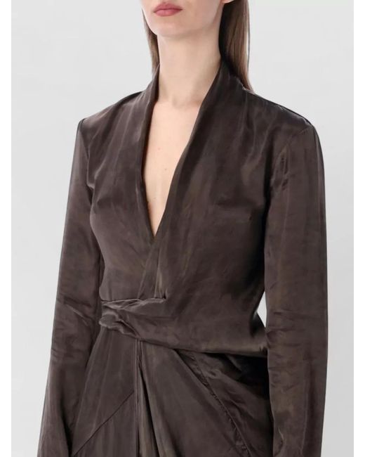 Rick Owens Gray Cupro Draped Wrap Maxi Dress