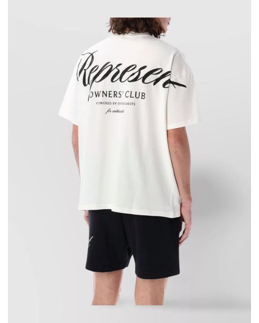 Represent White Cotton Logo Print Crew Neck T-Shirt for men