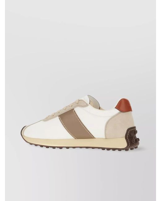 Tod's Natural Leather And Fabric Low-Top Sneakers