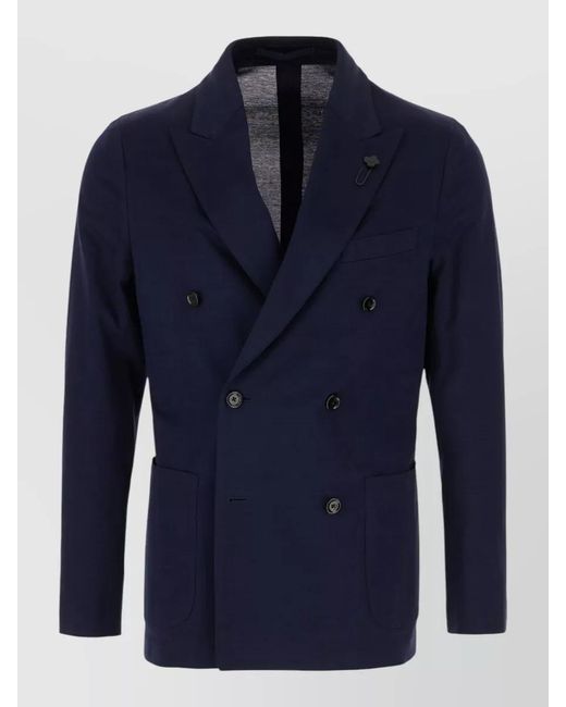 Lardini Blue Cotton Double-Breasted Blazer for men