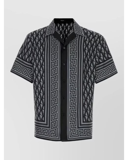 Versace Black Silk Slim-Fit Short-Sleeve Camp-Collar Printed Shirt for men