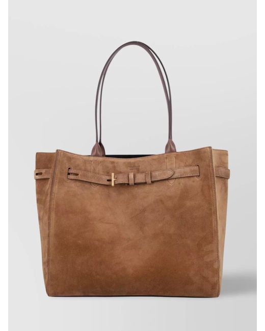 Tom Ford Brown Suede Tote Belted Dual Handles