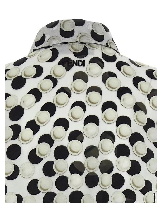 Fendi Black Cropped Top Dot Pattern Collared Sleeveless