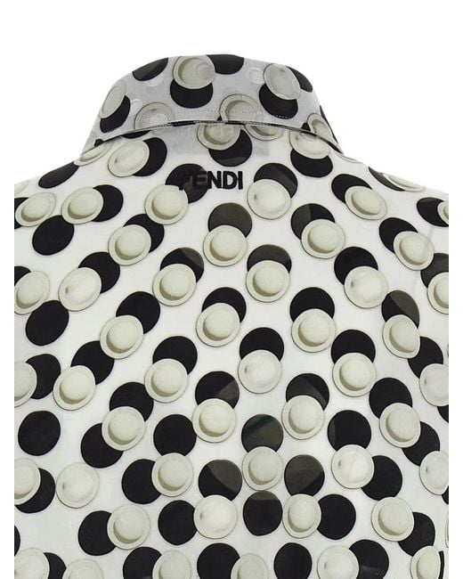 Fendi Black Cropped Top Dot Pattern Collared Sleeveless