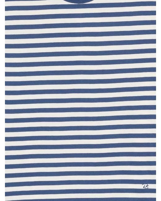 DUNST Blue Cotton Crew Neck Striped Short Sleeve T-Shirt