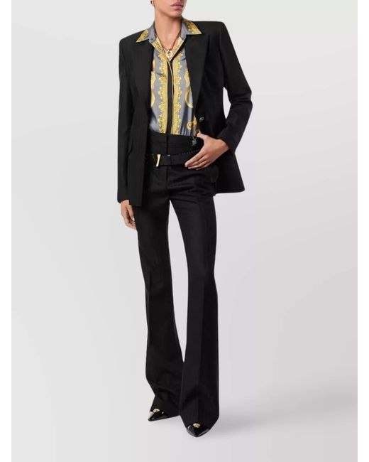 Versace Blue Virgin Wool Pinstriped Flared Trousers