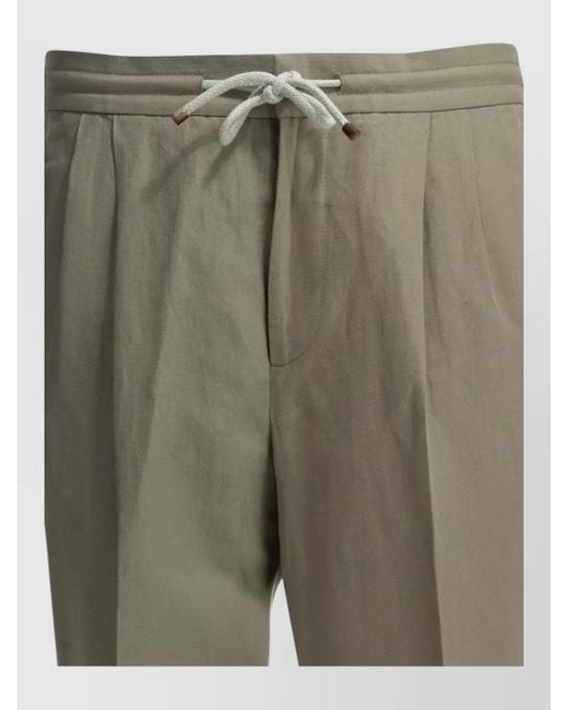 Brunello Cucinelli Green Linen Cotton Shorts Back Pockets Pleats for men