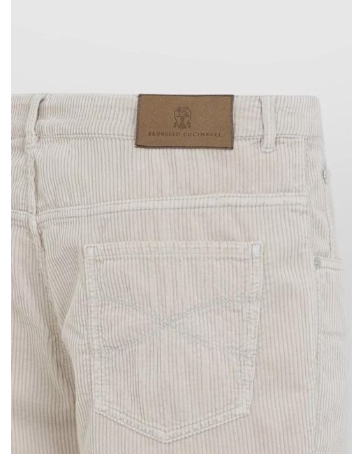 Brunello Cucinelli White Cotton Corduroy Chino Straight Leg Pants for men