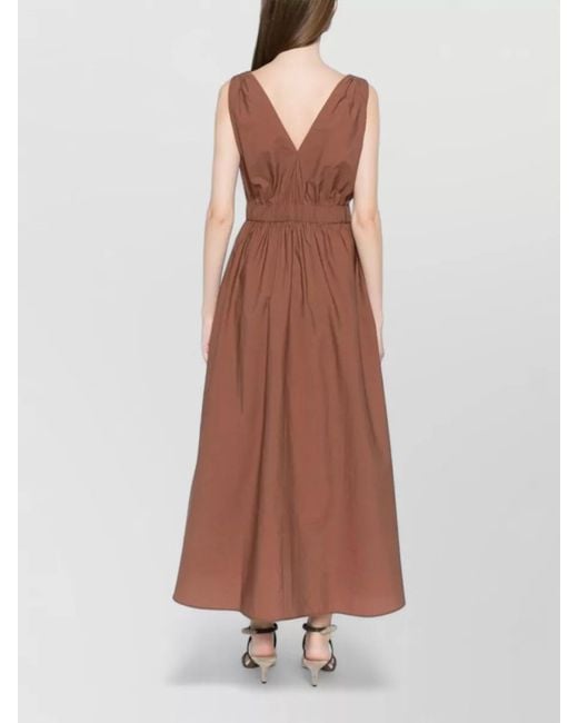 Brunello Cucinelli Brown Sleeveless Cotton Midi Dress Beaded Straps