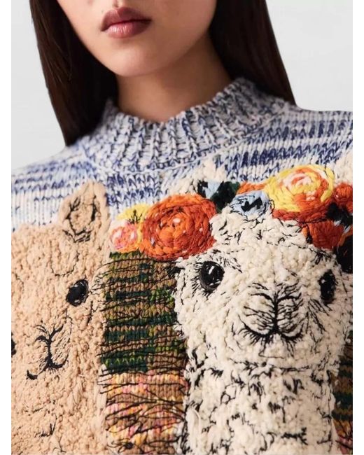 Stella McCartney Blue Alpaca Jacquard Knit Jumper Animal Motif