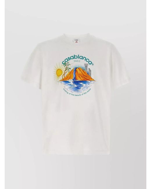 Casablanca White Graphic Print Crew Neck Short Sleeves T-Shirt for men
