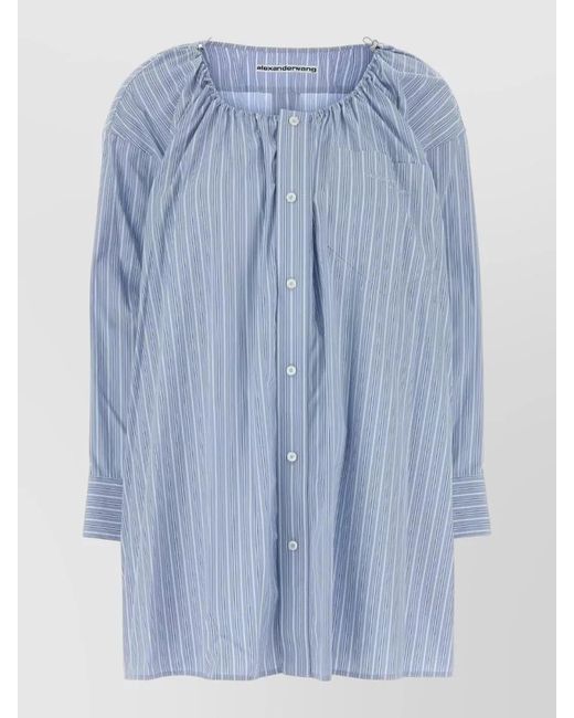 Alexander Wang Blue Poplin Shirt Dress Embroidery Long Sleeves