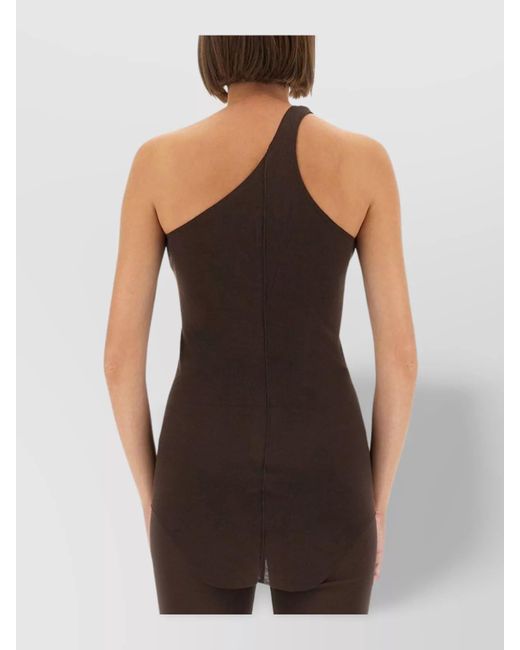 Rick Owens Brown Asymmetric One-Shoulder Fitted Top