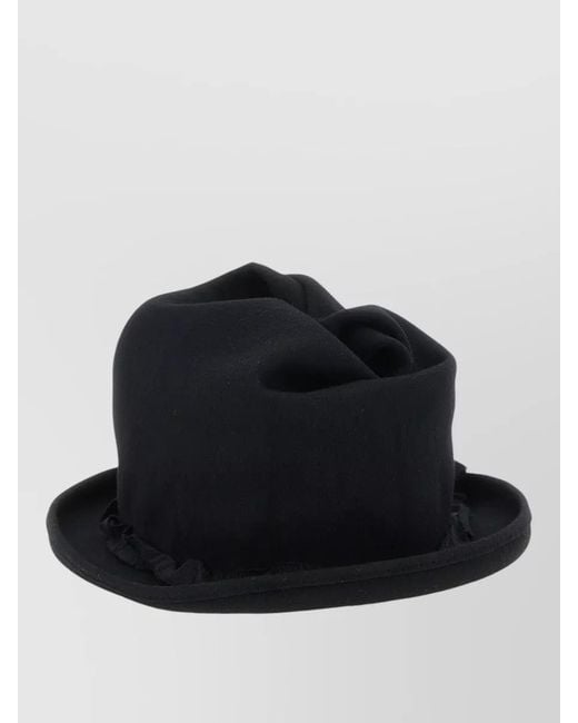 Yohji Yamamoto Black Crown Hat Fitted Silhouette Ruffled Detail for men