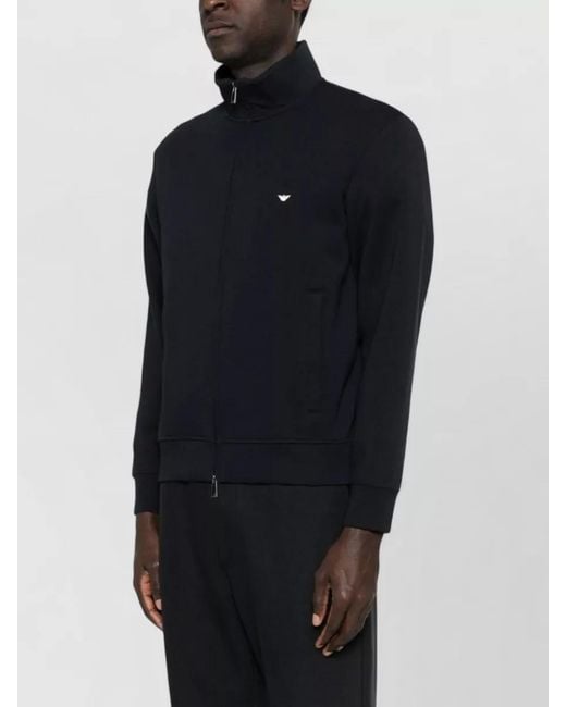Emporio Armani Black Logo Cotton Sweatshirt High Collar Design for men