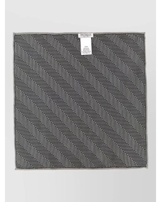 Brunello Cucinelli Gray Chevron Silk Pocket Square Herringbone for men