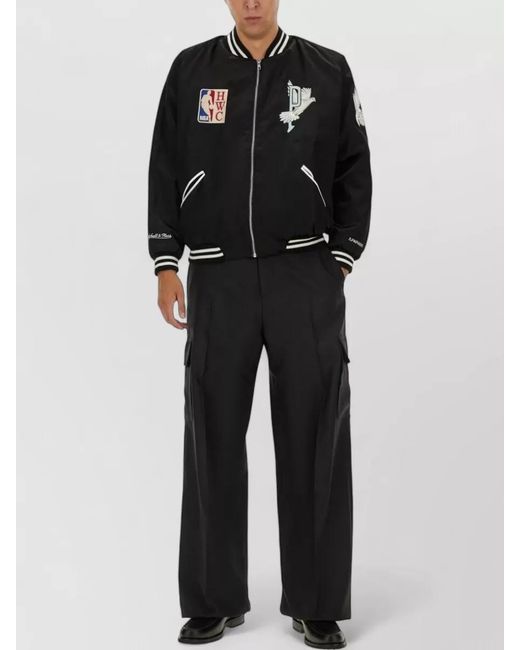 3.PARADIS Black Single Breasted Varsity Jacket for men