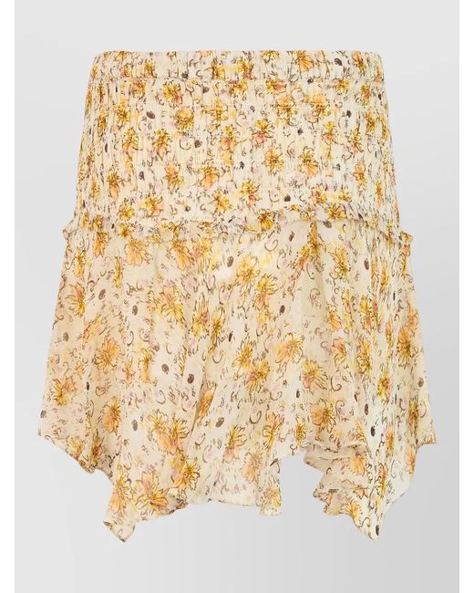 Isabel Marant Natural Printed Asymmetric Ruffled Skirt