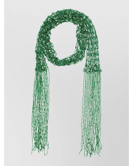Dries Van Noten Green Mini Scarf Necklace Strass Embroidery Fringe