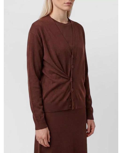 Lemaire Red Ribbed Relaxed Asymmetric Wool Cardigan