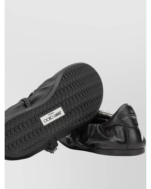 Jimmy Choo Black Leather Ballerina Flats Rhinestone Detail Design