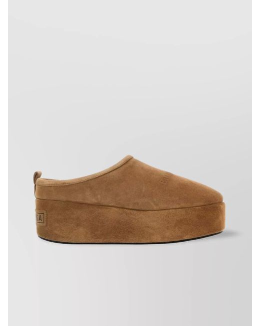 Balenciaga Brown Leather Platform Slippers