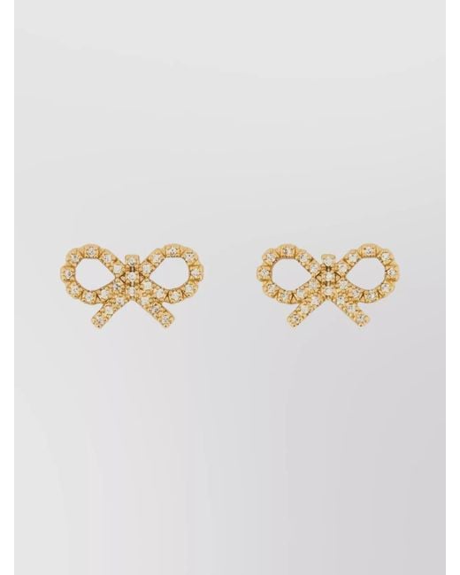 Self-Portrait Metallic Crystal-Embellished Bow Earrings
