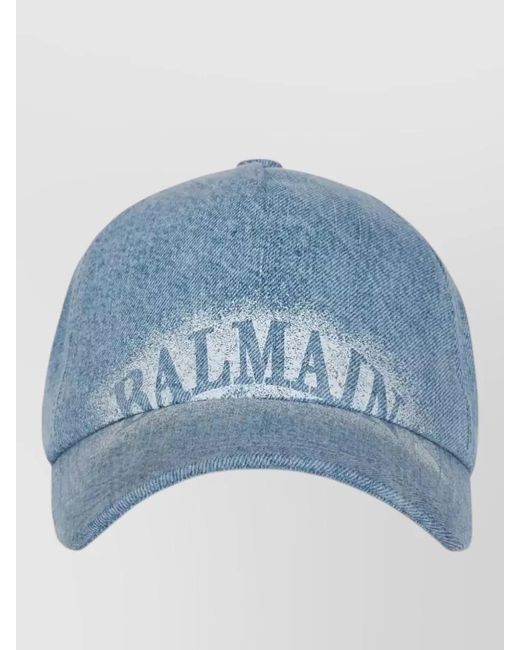 Balmain Blue Logo Baseball Cap Curved Brim Denim for men