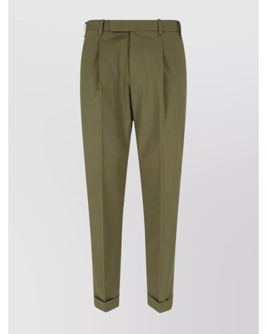 PT Torino Green Straight Trousers With Cuffed Hem And Pleated Front for men