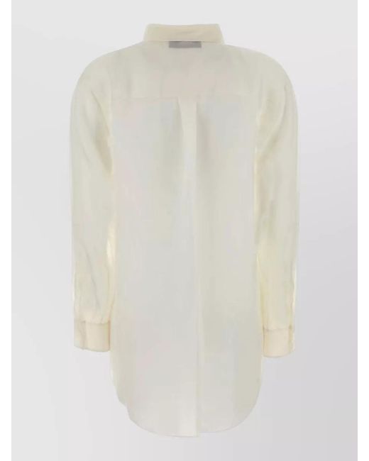 Fendi White Organza Shirt Collared Floral Design Long Sleeves for men