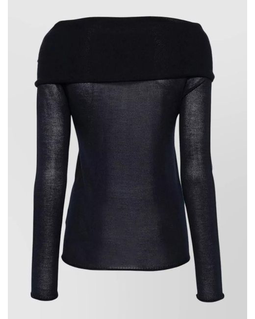 Roberto Collina Black Off Shoulder Silk Blend Sheer Sweater