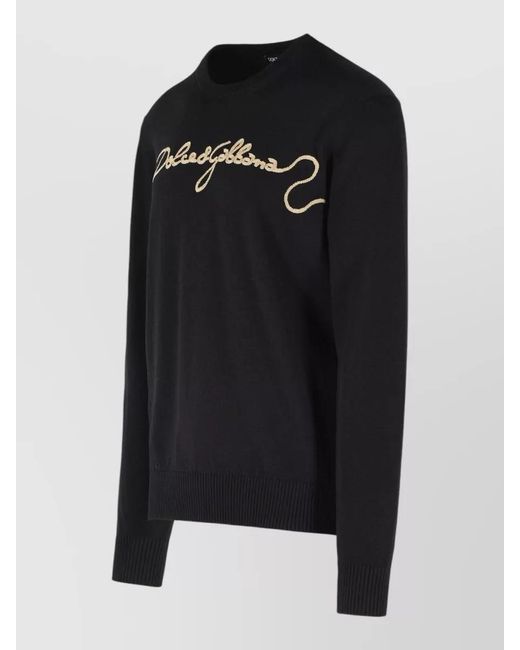 Dolce & Gabbana Black Virgin Wool Sweater Embroidered Logo Detail for men