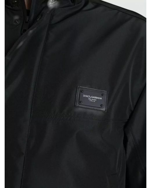 Dolce & Gabbana Black Hooded Logo Polyamide Windbreaker Jacket for men