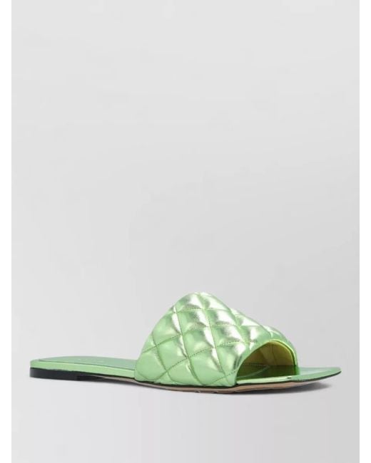 Bottega Veneta Green Calfskin Flat Sandals