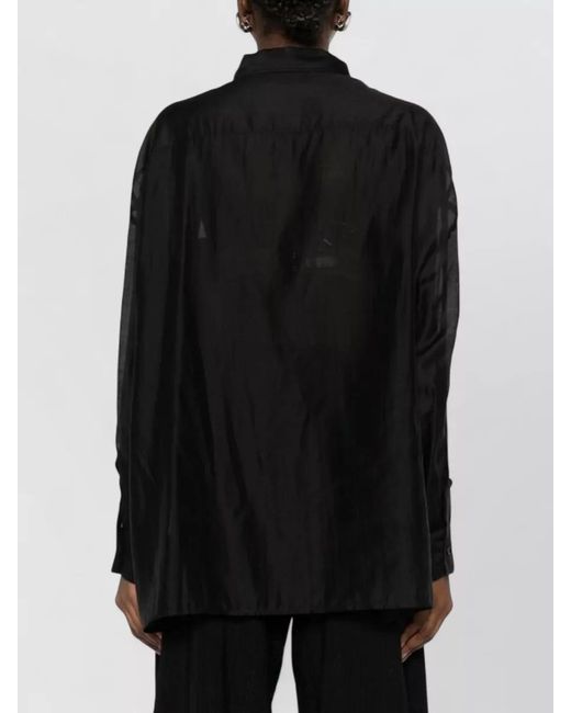 Thelatest Black Long Sleeve Shirt Chest Pockets Sheer