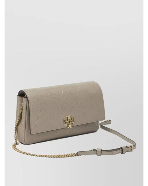 Tory Burch Natural Charlie Quilted Chain Strap Wallet