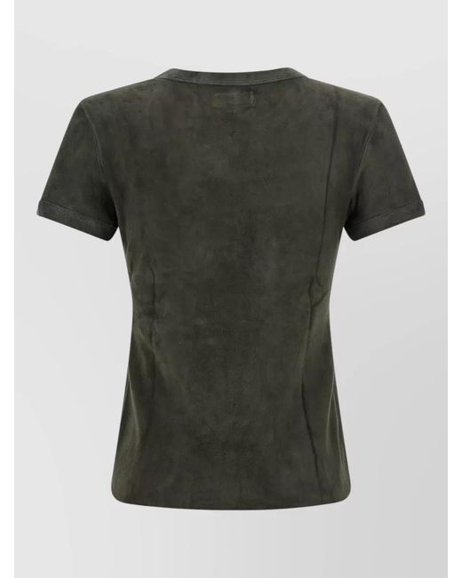 Stouls Green Lamb Leather 05 Suede Short-Sleeve T-Shirt