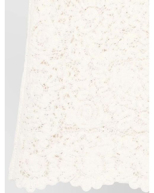 Semicouture Natural Lace Top Round Neckline Scalloped Hem