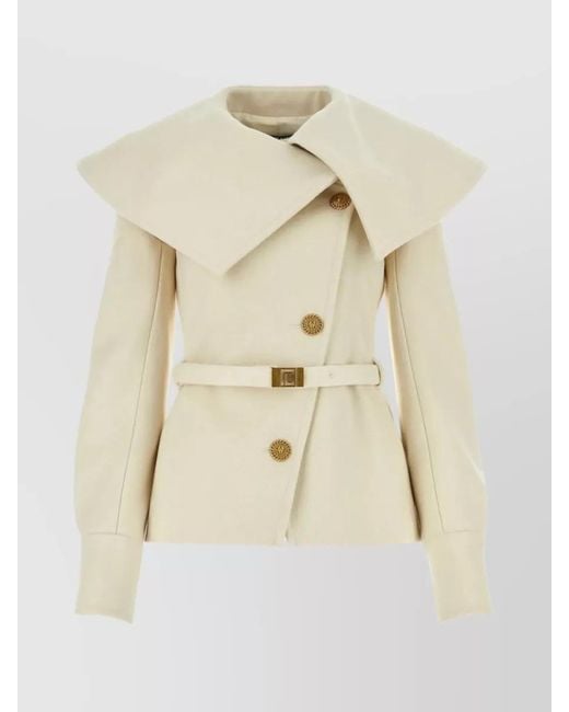 Balmain Natural Waist Belted Wool Coat