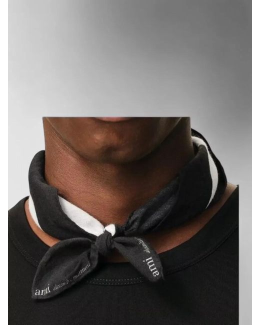 AMI Black Printed Ami De Coeur Square Scarf Border