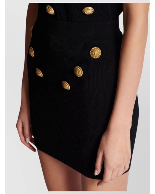 Balmain Blue High Waist Quilted Skirt With Embellished Buttons