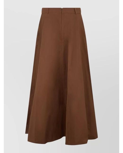 Max Mara Brown High Waist Flared Long Pleated Skirt