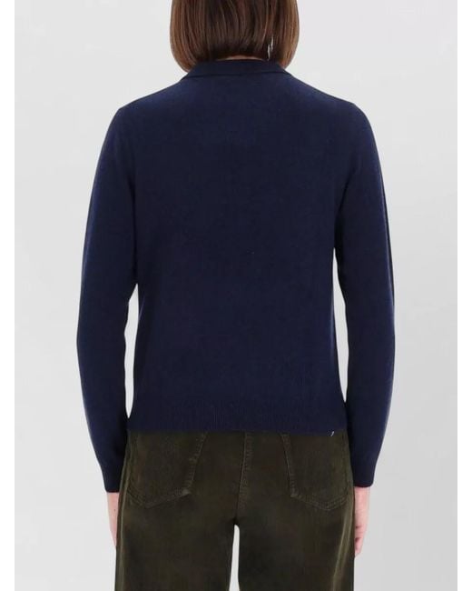 Aspesi Blue Cashmere Long Sleeve Polo Knit Shirt