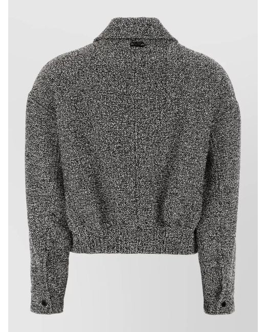 Michael Kors Gray Tweed Bomber Jacket Cropped Collared Pockets