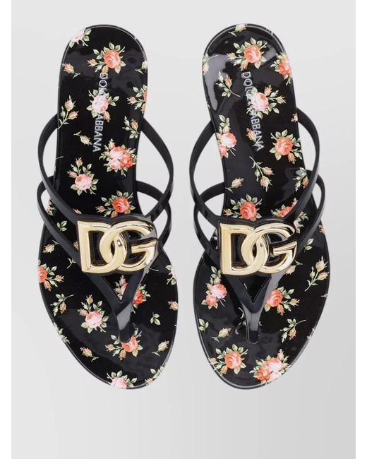 Dolce & Gabbana Gray Sandals Open Toe Flat Sole Floral Straps