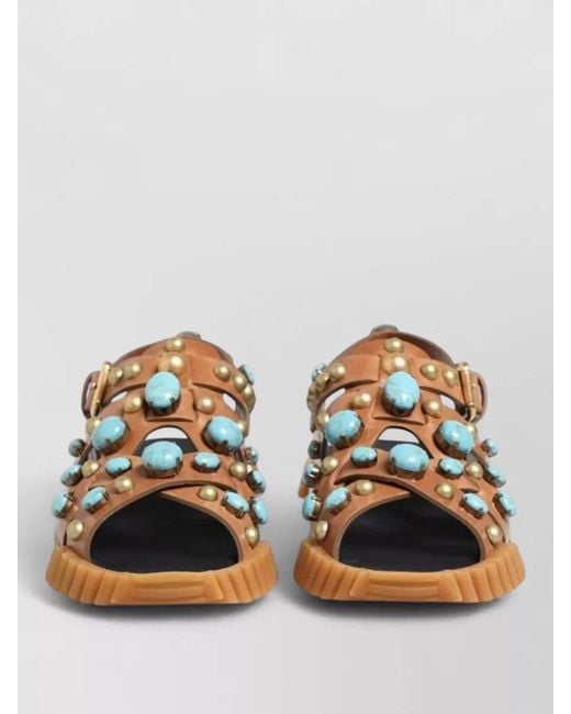 Dolce & Gabbana Brown Leather Studded Slides Sandals Open Toe for men