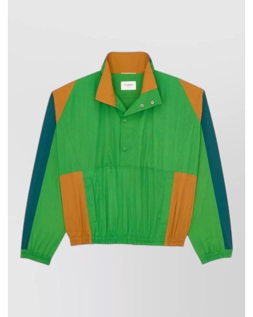 Saint Laurent Green Technical Jacket Color Block High Collar