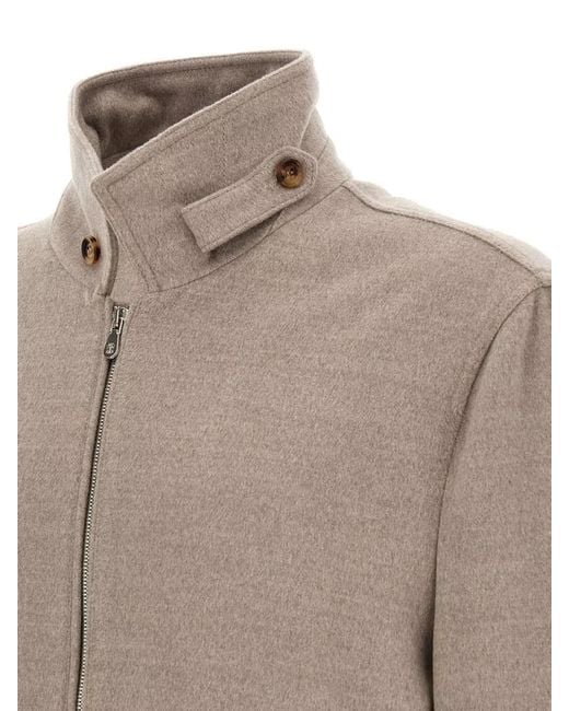 Brunello Cucinelli Natural Virgin Wool Beaver Bomber Jacket for men